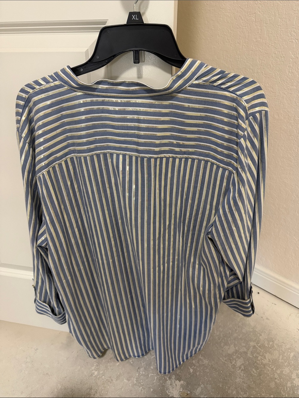 Anne Klein Blue and White Striped Button-Down Shirt - Picture 2 of 3